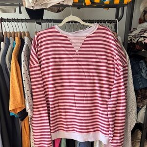 Free People Pink and White Striped Top popular crew neck on their website